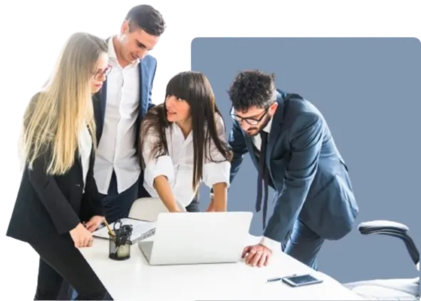 A group of men and women working together for common customer success